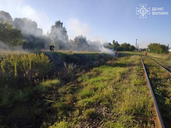 Біля Іванич вздовж залізничних колій горіла суха трава 