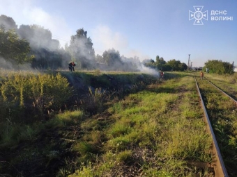 Біля Іванич вздовж залізничних колій горіла суха трава 