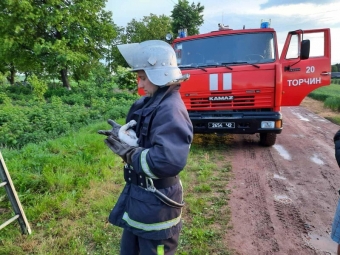 На Волині рятувальники повернули в гніздо лелеченя, що з нього випало 