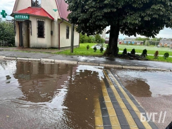«Лежачий поліцейський» із накладної бруківки в центрі Іванич призвів до підтоплення вулиці 